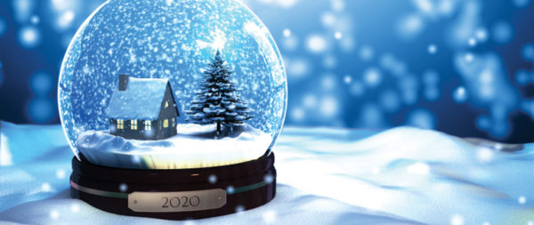 glass snow globe with a house and tree inside sitting on a bed of fresh snow