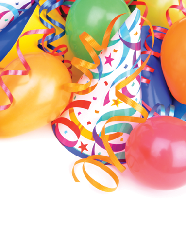 bright colored party balloons and ribbon