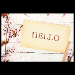 Hello image with branch with blooms